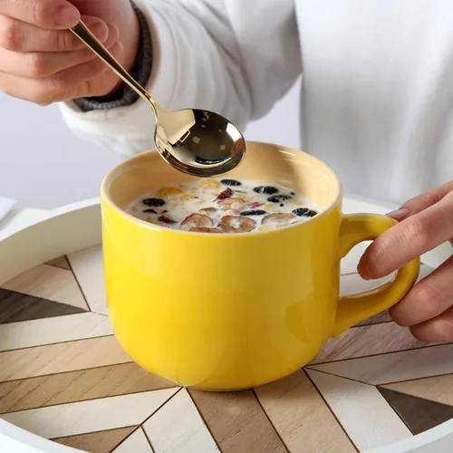 Miniatura 2 de TeenFighter Taza grande de avena de porcelana - 23 onzas (680mL) Taza de café ancha, taza de desayuno y tazón de sopa, apta para microondas y Yema
