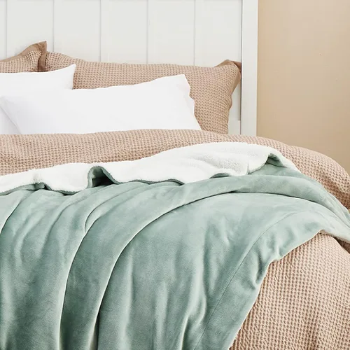 Miniatura 4 de Bedsure Manta de forro polar Sherpa tamaño King para cama, gruesa y cálida, suave manta de felpa para invierno, verde salvia, 108 x 90 pulgadas 04