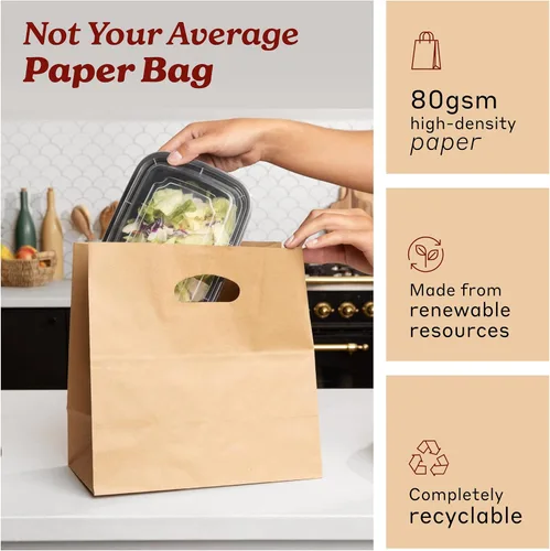 Miniatura 4 de PTP BAGS - Bolsas naturales y blancas de papel de estraza, 11 x 6 x 11 pulgadas, bolsas para servicio de alimentos