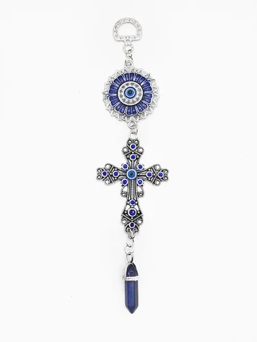 Miniatura 16 de LUCKBOOSTIUM Amuleto de cruz con incrustaciones de cristal azul y mandala azul de ojo malvado con piedra curativa colgante, dijes de naturaleza