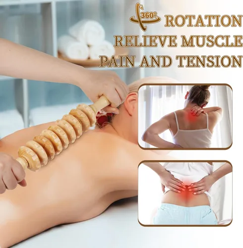 Miniatura 3 de Liitrton Puntos de disparo de rodillo de masaje de madera manual para liberar celulitis dolor muscular (recta-9 ruedas)