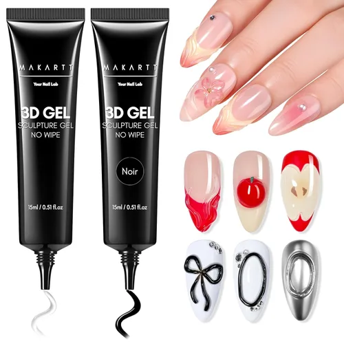 Miniatura 23 de Makartt Arte de uñas en gel 3D, pegamento de gel para esculpir para dibujar, moldear, escultura, gemas y decoración, esmalte de gel transparente que