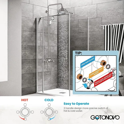 Miniatura 4 de gotonovo - Juego de grifo de ducha de níquel cepillado 8 pulgadas, cabezal de ducha de lluvia para baño, sistema de ducha de pared, doble mango