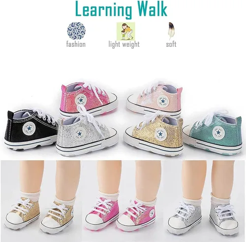 Miniatura 4 de Zapatos de lona para recién nacidos, para niños y niñas, suela suave, sin cordones, para primeros pasos, zapatos planos para cuna, de mezclilla