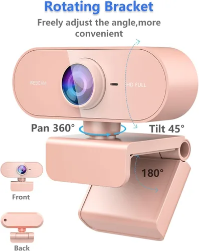 Miniatura 4 de Cámara web para PC con micrófono, Full HD 1080P rosa, cámara web de transmisión con micrófono para computadora portátil Mac, cámara de computadora