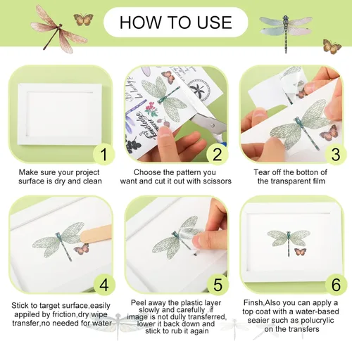 Miniatura 4 de BBTO 12 hojas de calcomanías de transferencia por frotado para manualidades y muebles, calcomanías de transferencia por frotado para madera, papel