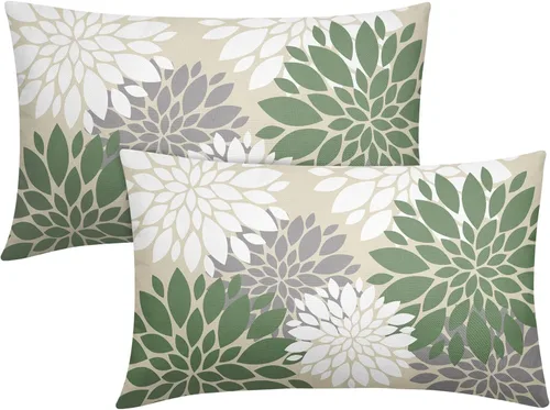 Miniatura 53 de Fundas de Almohada Azul Aguamarina 16X16 Pulgadas Juego de 2, Flores de Dalia Primavera Verano Floral Crema Fundas de Almohada Decorativas