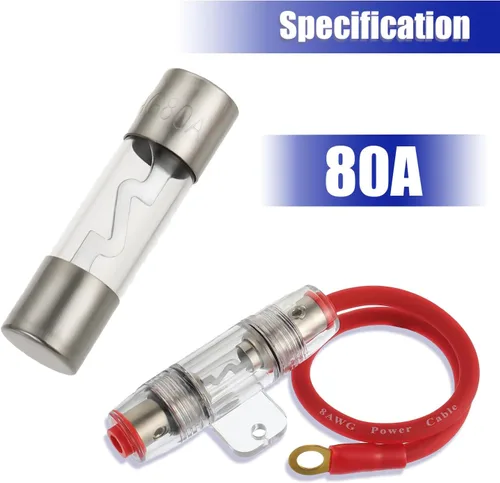 Miniatura 5 de BOJACK Cable de alimentación AWG calibre 8 de 1 pie con soporte de fusible AGU de 80 amperios para audio de automóvil, alarma, amplificador