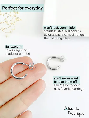 Miniatura 3 de Altitude Boutique Aretes de aro pequeños de oro de 18 quilates para mujer, aretes de tubo fino chapados en oro, ligeros, hipoalergénicos, gruesos