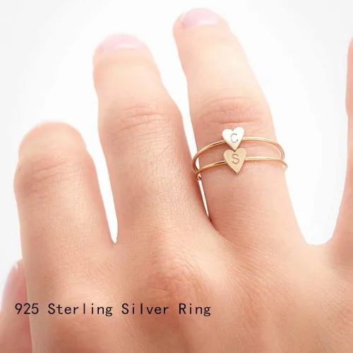 Miniatura 3 de Memorjew 925 Sterling Silver Rings for Girls Women, Dainty Initial Heart Ring Stacking Ring for Women Girls Jewelry Gifts