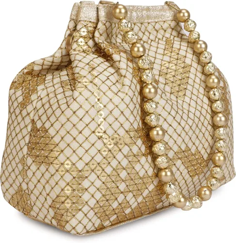 Miniatura 2 de Bolso Potli de seda bordado de diseño étnico indio con perlas de Batwa