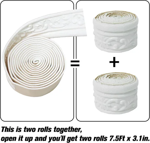 Miniatura 3 de 90 x 3.1 pulgadas Adhesivo de Despegue Espuma Moldura de Esquina, Borde de Papel Pintado de Moldura Corona Flexible, Líneas de Borde de Pared 3D