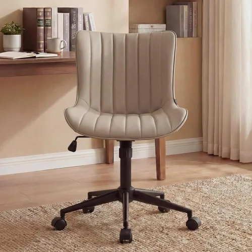 Miniatura 8 de Kidol & Shellder Silla de escritorio de oficina con ruedas, moderna silla giratoria de cuero sin brazos con respaldo acolchado cómodo, ergonómico