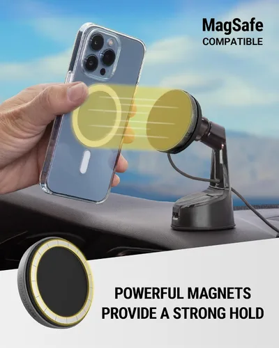 Miniatura 5 de Scosche MEMSQRWD MagicMount Elite - Soporte magnético de carga inalámbrica para el salpicadero/parabrisas del automóvil con cargador rápido USB-C