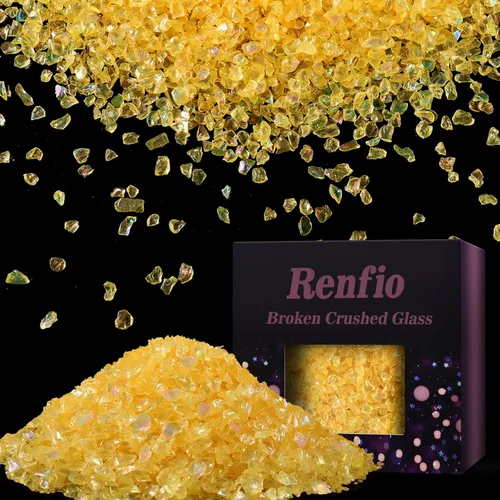 Miniatura 32 de Renfio Fragmentos de purpurina de vidrio triturado roto de 0.079 a 0.157 pulgadas, irregulares, pequeños chips metálicos gruesos, 7 onzas (7.05 oz)