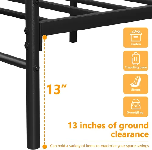 Miniatura 8 de VECELO Base de cama de plataforma de metal tamaño individual con cabecera y estribo, base de colchón de soporte de listones resistentes, no necesita
