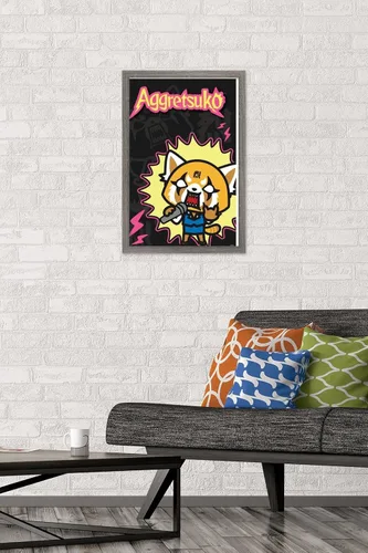 Miniatura 2 de Trends International Aggretsuko Rock Out - Póster de pared, 22.4 pulgadas de largo x 14.7 pulgadas, versión enmarcada en madera de granero