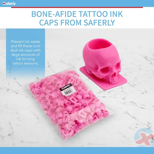 Miniatura 2 de Saferly Tapas de tinta de tatuaje de calavera para tatuaje, soporte de pigmento desechable con base, suministros de tatuaje de maquillaje permanente