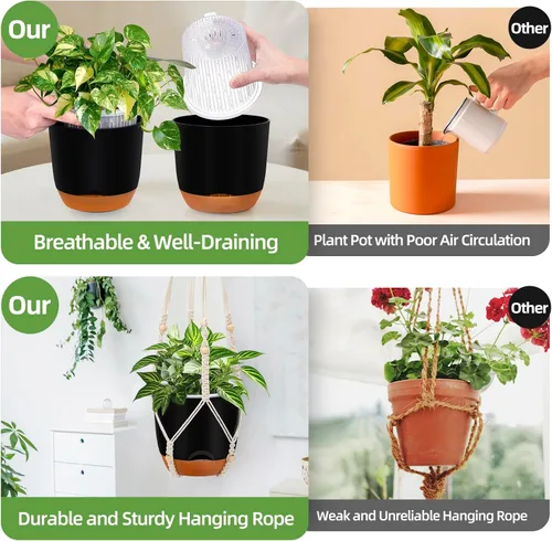 Miniatura 2 de Paquete de 2 macetas colgantes de riego automático de 7.2 pulgadas para plantas de interior y exterior, macetas colgantes de macramé de 34 pulgadas