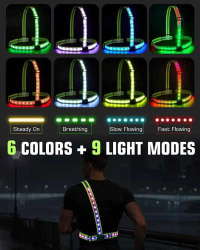 Miniatura 2 de Zacro Chaleco reflectante para correr con 9 modos RGB, luz de pecho de alta visibilidad de 500LM para corredores, equipo de correr recargable