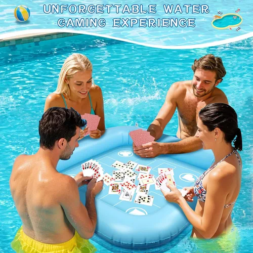 Miniatura 6 de Mesa flotante para juego de billar con cartas impermeables, mesa flotante de 35.5 x 35.5 pulgadas para piscina, mesa de juego flotante inflable