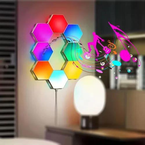 Miniatura 9 de Vcwtty Paneles de Luces Hexagonales para Pared, Luces LED Inteligentes de Pared con APP, Ensamblaje Modular DIY con Sincronización de Música RGB