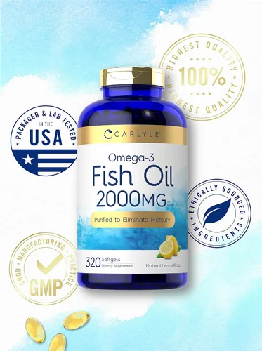 Miniatura 5 de Suplementos de aceite de pescado con Omega 3 Carlyle 2000 mg 320 cápsulas de gel EPA y DHA 600 mg de Omega-3 total Píldoras sin OGM, sin