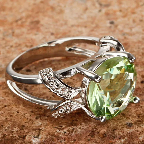 Miniatura 4 de Psiroy Anillo de promesa solitario relleno de amatista verde de plata de ley 925