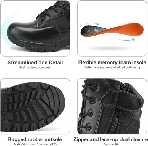 Miniatura 4 de NORTIV 8 Botas de trabajo tácticas militares para hombre, senderismo, con cremallera lateral, de cuero, para exteriores, motocicleta, combate