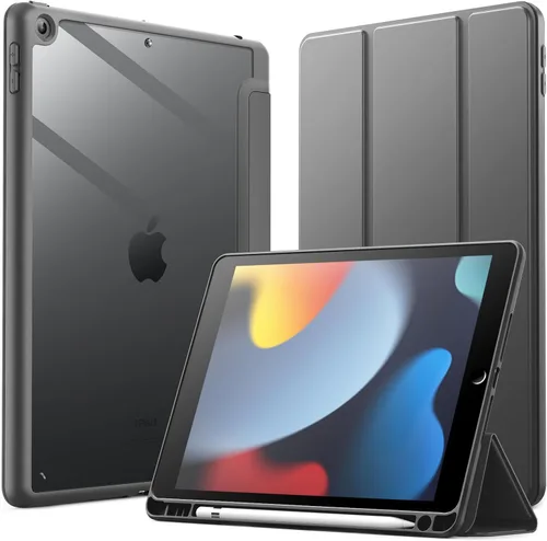 Miniatura 14 de JETech Funda para iPad de 10.2 pulgadas (9ª/8ª/7ª generación, 2021/2020/2019) con soporte para lápices, carcasa trasera transparente, soporte