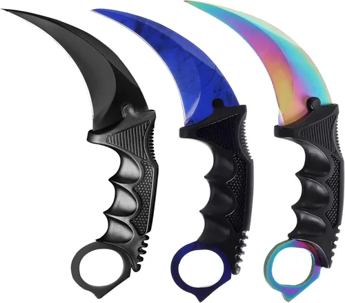Cuchillo Karambit de hoja fija de 3 piezas, herramienta de campamento, cuchillo de caza al aire libre con funda y cable, adecuado para senderismo,