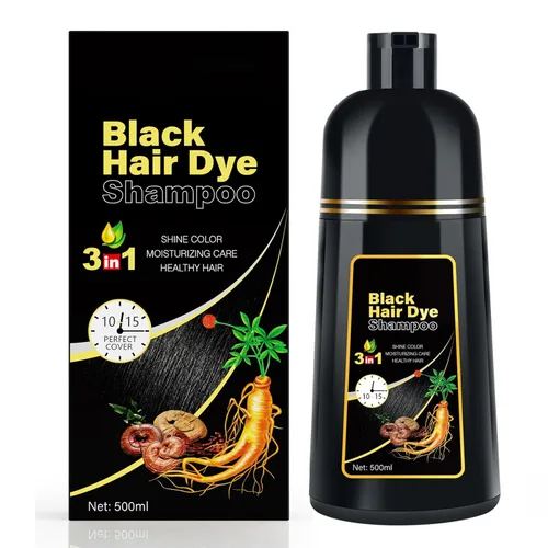 Champú de tinte para el cabello negro 3 en 1 para Gray Coverag Color Shampoo para mujeres/hombres Instant Herbal Semi permanente champu para canas