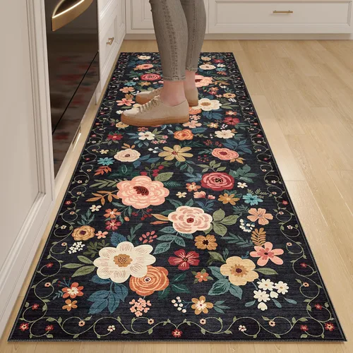 Miniatura 28 de DUKINO Alfombra de área de 6 x 9 pies, alfombra floral para sala de estar, ligera, antideslizante, lavable, alfombra de interior de pelo bajo