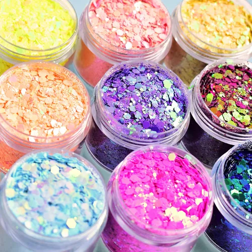 Body Glitter Wenida 9 colores 6.70 oz holográfico iridiscente cosmético festival maquillaje polvo grueso para uñas, cabello, ojos y cara