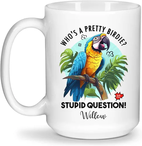Miniatura 9 de Tazas de café blancas coloridas personalizadas de loro de 11 oz 15 onzas regalo para los amantes de los loros, regalos de taza de viaje de loro