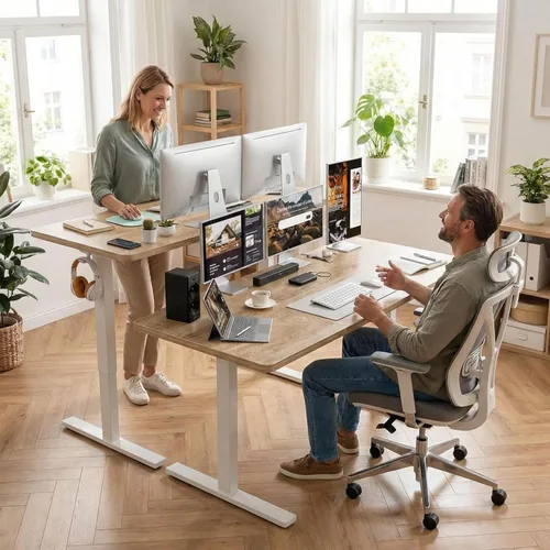 Miniatura 2 de Grandder 55x32 Escritorio Eléctrico Grande de Pie, Escritorio de Computadora con Altura Ajustable con 2 Ajustes de Memoria, Escritorio de Pie