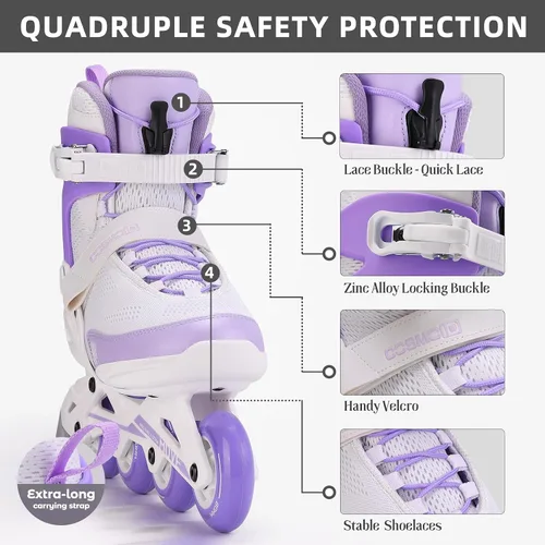 Miniatura 3 de Move - Patines en línea para mujer y hombre, patines profesionales para adultos, para uso en interiores y exteriores, talla 5-12 Blanco/Morado