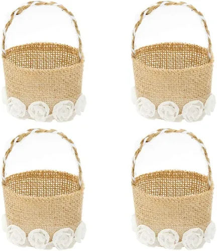 Happyyami Cesta de arpillera para niña, 4 unidades, para decoración de Navidad de boda vintage