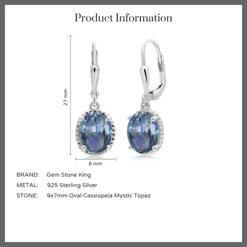 Miniatura 142 de Gem Stone King Aretes colgantes de gota para mujer, plata de ley 925, piedra natal ovalada de 0.354 x 0.276 in, joyería fina, regalos para ella