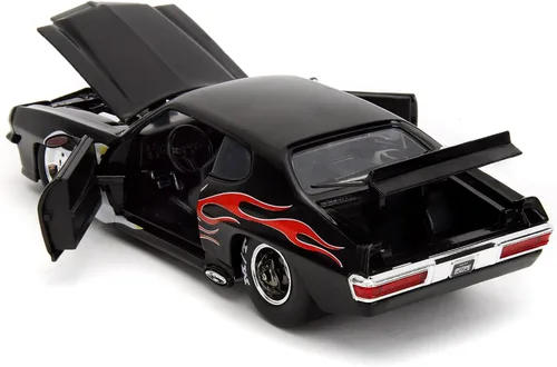 Miniatura 4 de 1971 Pontiac GTO Negro con Gráficos de Llama Bigtime Muscle Series 1/24 Diecast Model Car 35022
