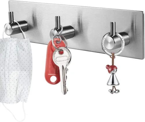 Miniatura 8 de Picowe Soporte para llaves decorativo de pared, ganchos adhesivos de acero inoxidable, organizador de llaves para pared, gancho para toallas