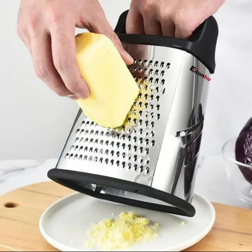 Miniatura 7 de Rallador multifuncional de acero inoxidable con asa, cortador grande de 4 lados para jengibre, ajo, pepinos, zanahorias, queso, papa, apto para Negro