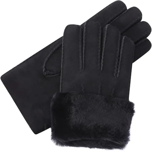 Miniatura 7 de Harssidanzar Guantes de cuero para hombre, puños de piel de oveja, forro de lana gruesa para invierno, clima frío, guantes de conducción KM043US