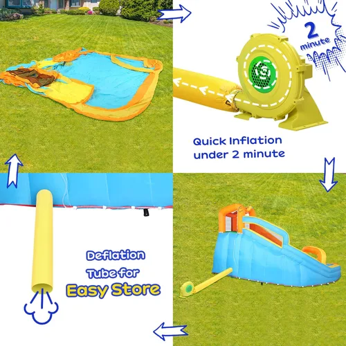 Miniatura 7 de JOYMOR Parque inflable de tobogán acuático con piscina, pared de escalada, cañón de agua, toboganes acuáticos inflables para patio trasero, Naranja