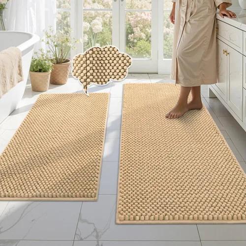 Miniatura 27 de BSICPRO Juego de alfombras de baño 2 piezas - Tapetes de baño de chenilla antideslizantes - Gruesa y suave alfombra absorbente de salvia para baño
