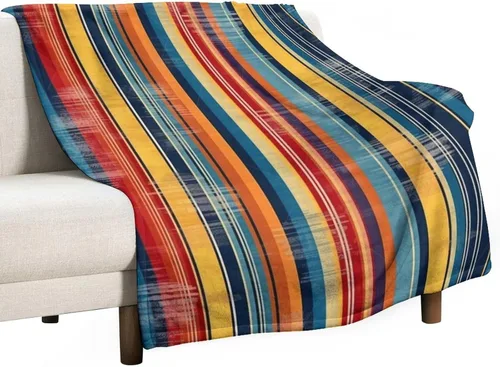 Miniatura 45 de Manta bohemia mexicana retro a rayas multicolor, manta bohemia étnica cálida de 30 x 40 pulgadas, suave manta de felpa mullida y acogedora manta
