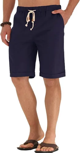 Miniatura 38 de Sailwind Pantalones cortos de lino para hombre, pantalones cortos casuales de playa con cordón