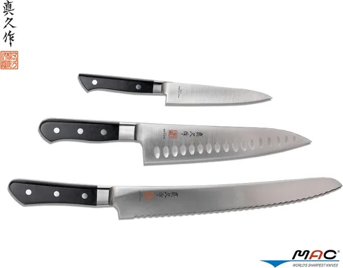 Miniatura 2 de MAC Juego de cuchillos serie profesional 3 piezas PRO-31, MTH-80 Pro series 8" cuchillo de chef con hoyuelos, PKF-50 Pro serie 5" cuchillo de pelar