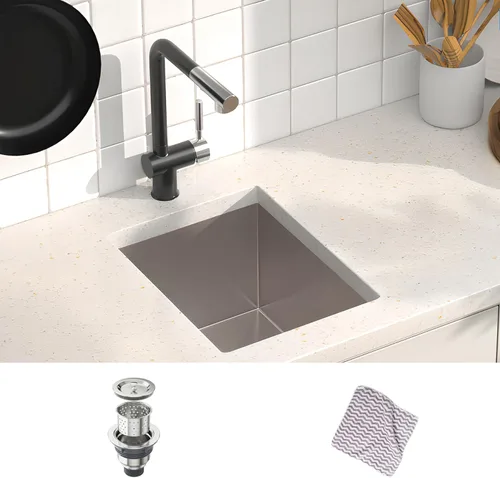 MENSARJOR Fregadero de montaje inferior de 14 x 18 pulgadas, acero inoxidable de calibre 16, hecho a mano para cocina, bar o uso al aire libre