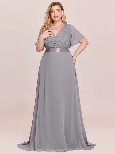Miniatura 49 de Ever-Pretty Vestido formal para mujer, Navidad, Año Nuevo, cuello en V, gasa, talla grande, largo hasta el suelo, vestido de dama de honor